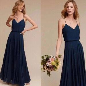 Jenny Yoo Inesse Anthropologie Maxi Dress Navy Blue Sleeveless Bridesmaid 2